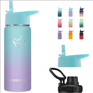 Insulated Vacuum Water Bottle for Kids with Straw Lid Stainless Steel Flask Thermos